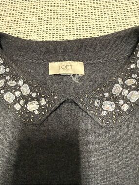 LOFT Charcoal Embellished-Collar Sweater